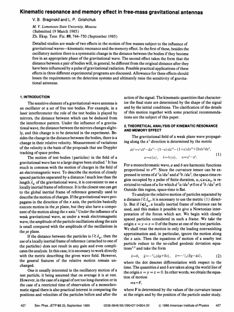 Kinematic Resonance and Memory Effect of Gravitational Waves | PDF ...
