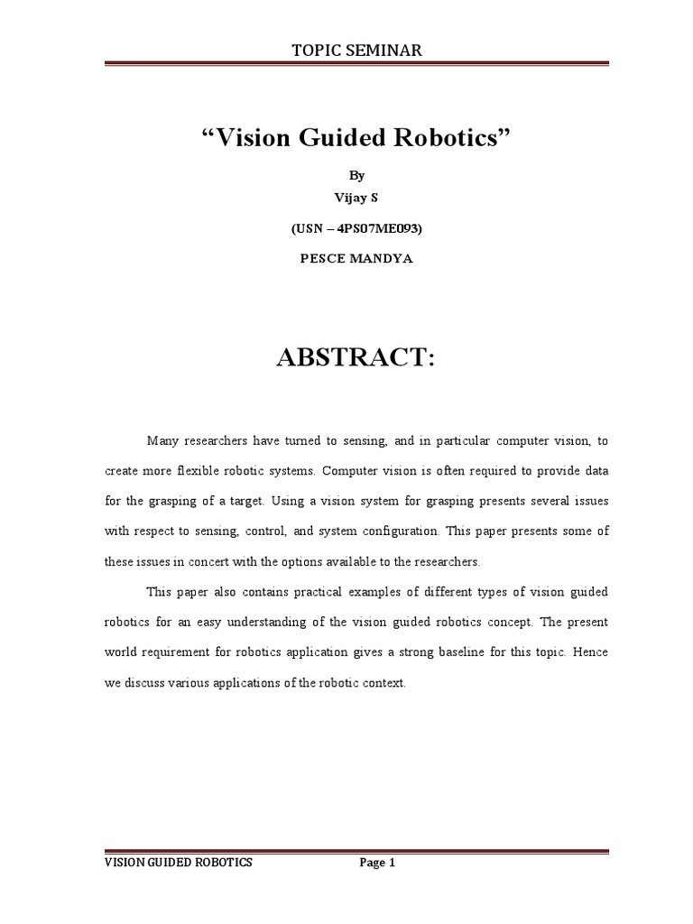 Vision-Guided Robotics Overview | PDF | Computer Vision | Robotics