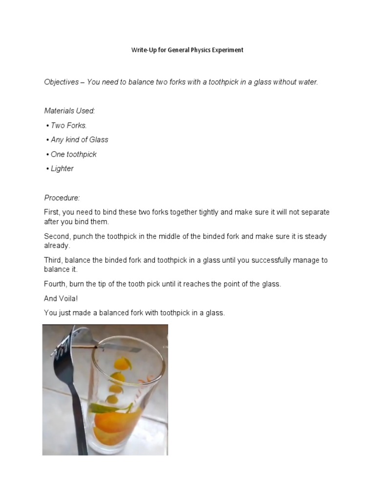 Balance Physics Fork Toothpick Glass | PDF | Gravity | Force