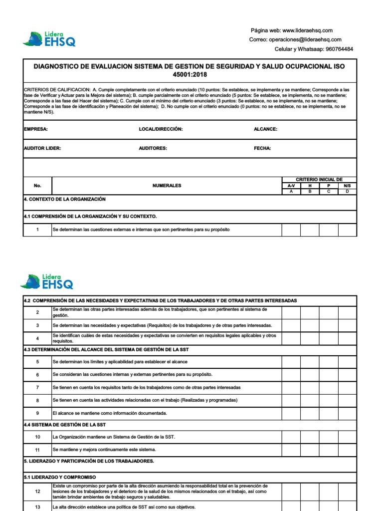 Lista de Verificación ISO 45001 | PDF | Planificación | Auditoría