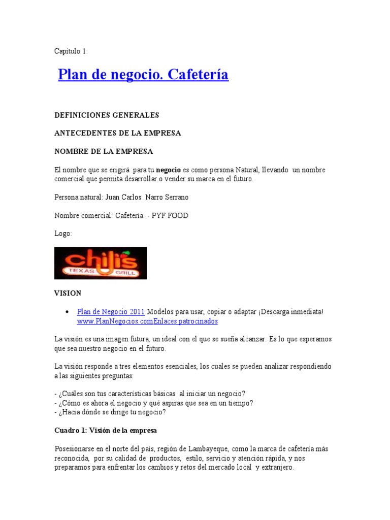 Plan de Negocio para Una Cafeteria | PDF | Business | Análisis FODA