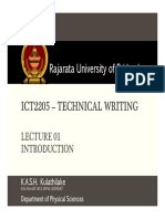 Ict2205 - Technical Writing: Rajarata University of Sri Lanka