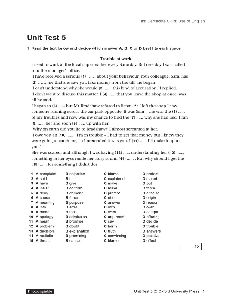 Unit Test 5: Trouble at Work | PDF