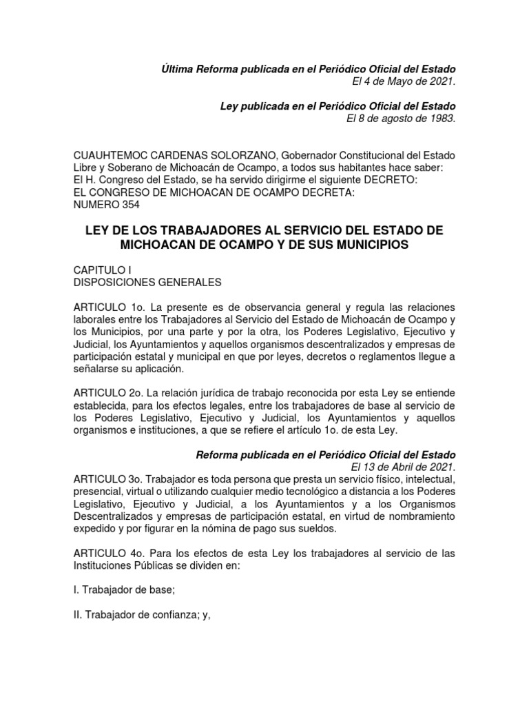Ley de Los Trabajadores Al Servicio Del Estado Ref 4 May 2021 | PDF ...