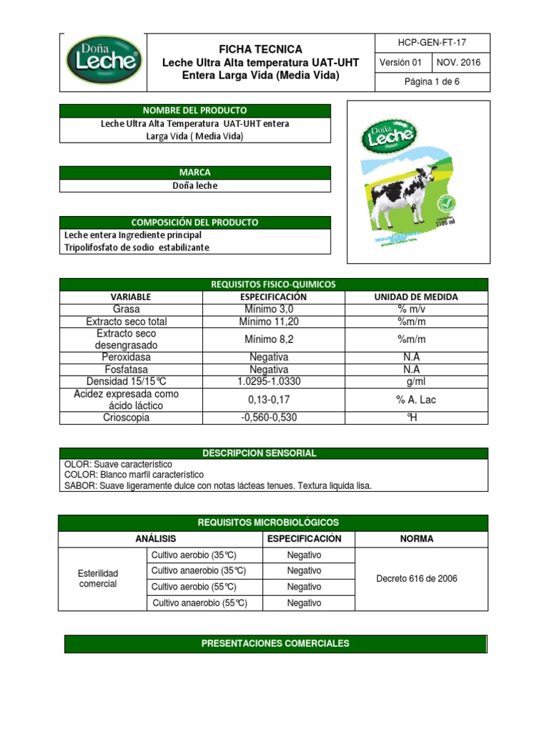 Ficha Tecnica Doña Leche PDF Leche Comida y bebida