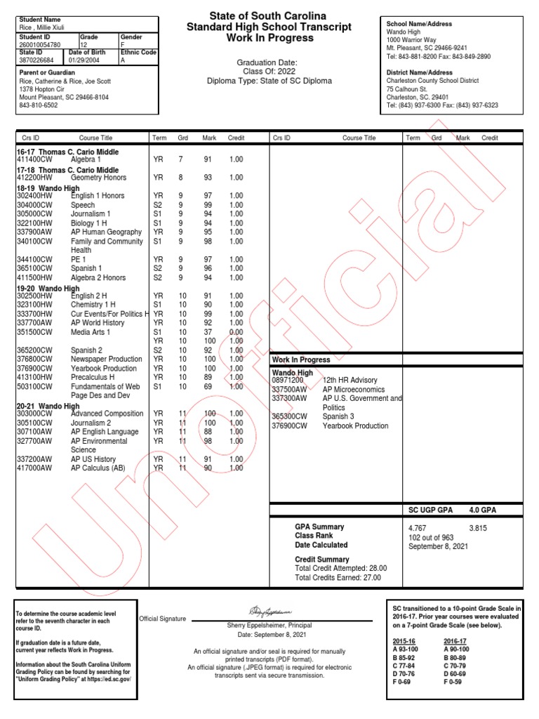 SC Standard Transcript - Wip Rice Millie 9 | PDF