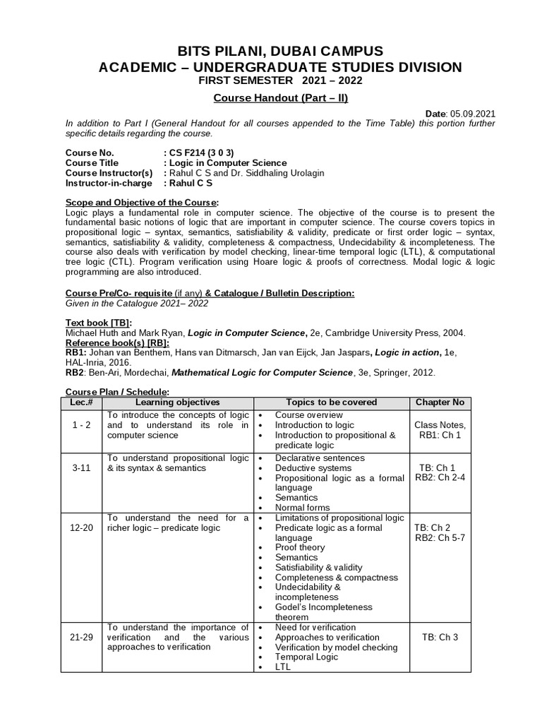 CS F214 Logic in Computer Science 1st Sem 202122 PDF Formal