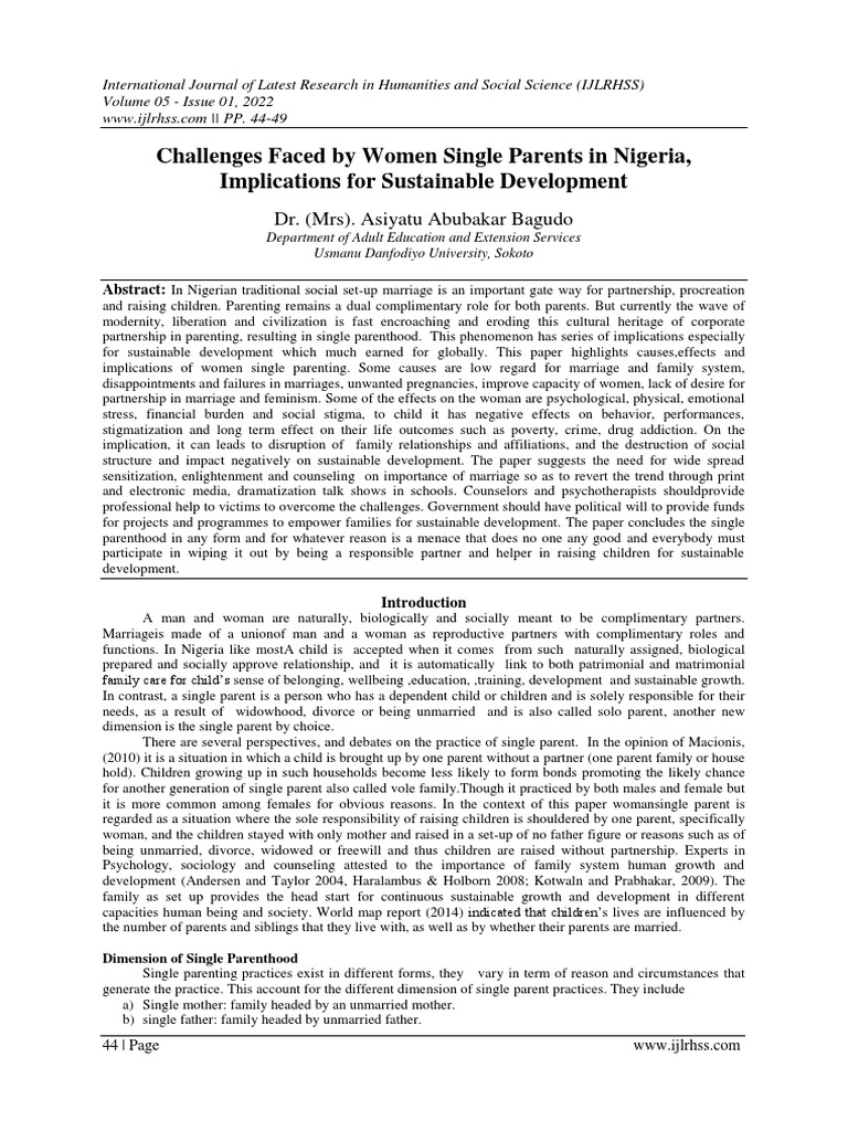 Challenges of Single Mothers in Nigeria | PDF | Single Parent | Family
