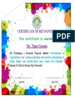 Certificate of Recognition: Mr. Nigus Gurmis