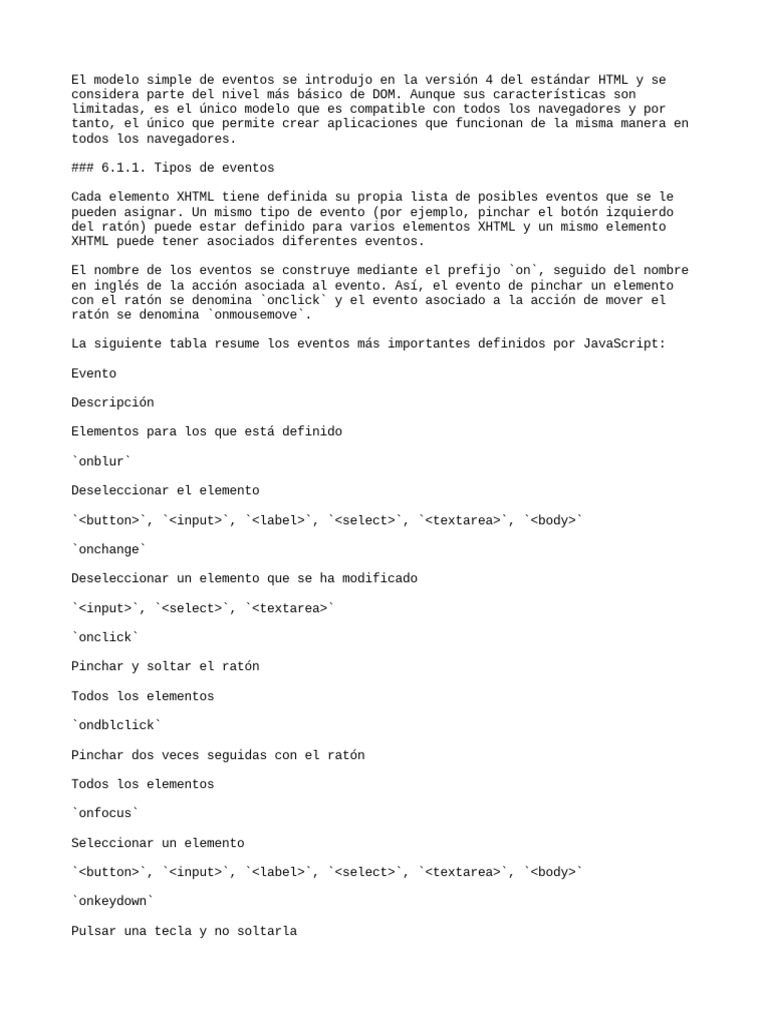 Tipos y Manejadores de Eventos en HTML | PDF | Modelo de objeto de ...