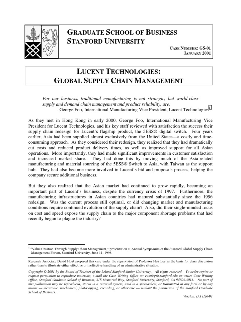 Lucent Tech Case - GS01 | PDF | Telephone Exchange | Supply Chain
