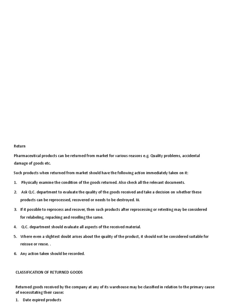 Return and Recalls | PDF | Packaging And Labeling | Specification ...