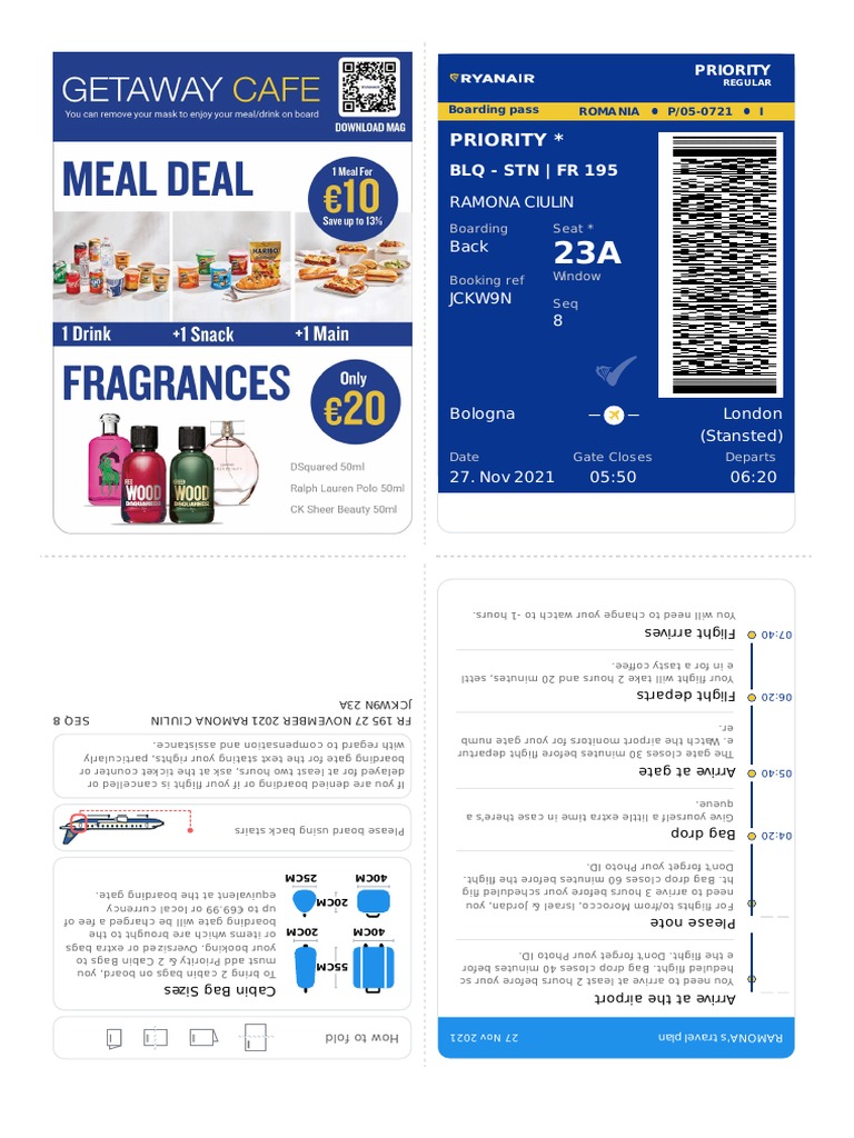 Ramona's detailed travel itinerary and instructions for her