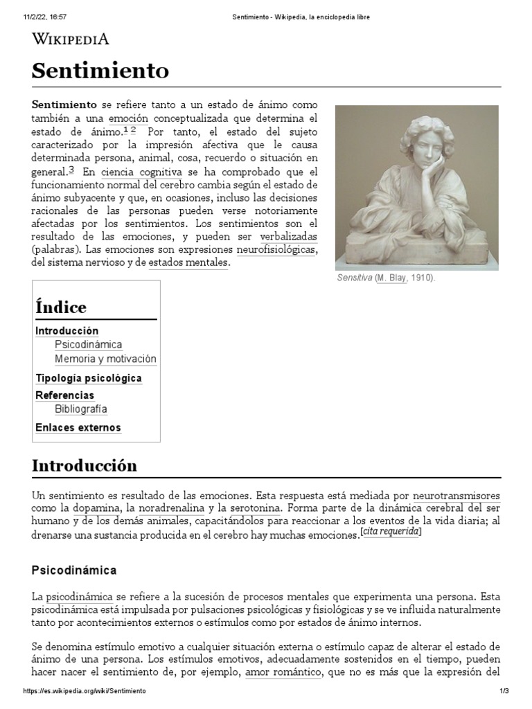 Sentimiento - Wikipedia, La Enciclopedia Libre | PDF | Sensación ...