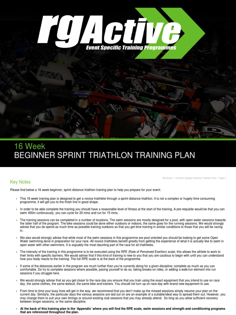 08 Training Plan 01 16 Week Sprint Beginner Program | PDF | Triathlon ...
