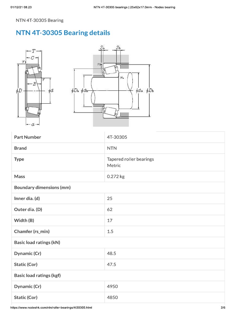 NTN 4T30305 Bearings 25x62x17.0mm PDF