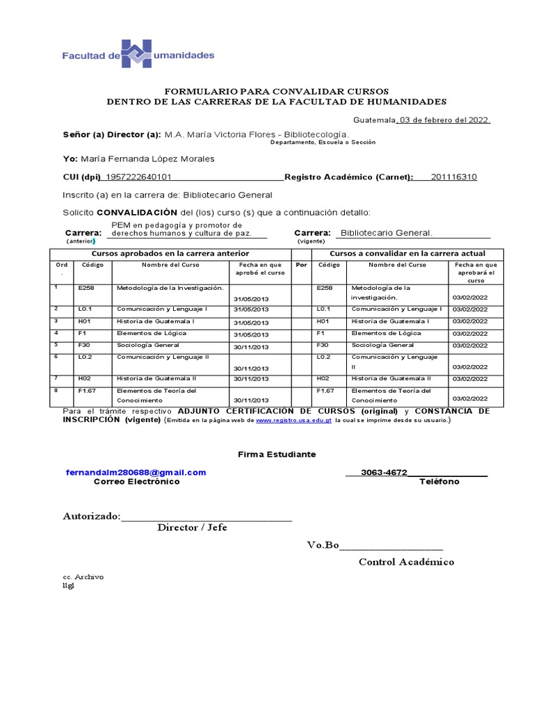 Solicitud de Convalidación de Cursos | PDF
