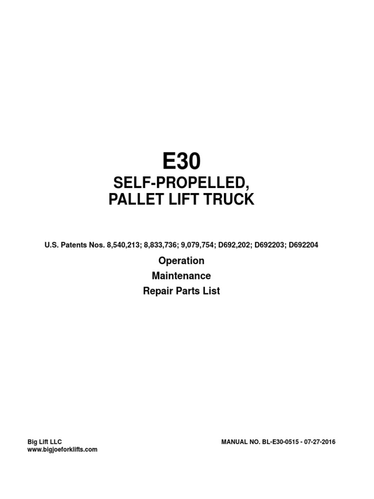 Manual BIG JOE E30 PDF Battery Charger Elevator