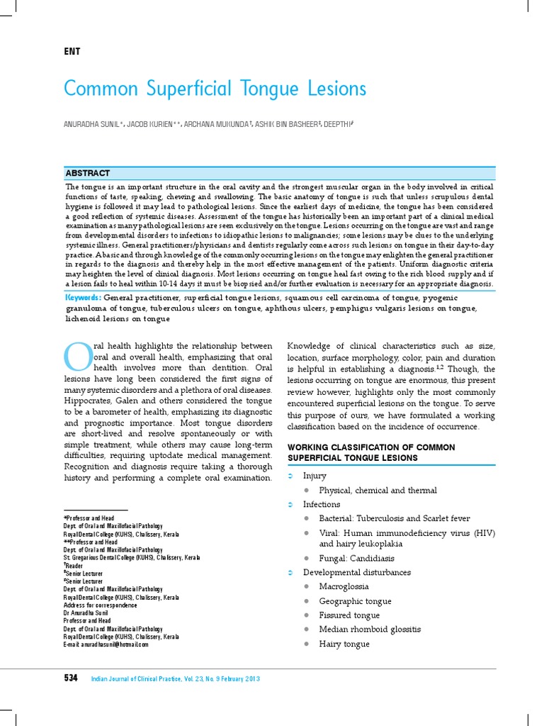 Common Superficial Tongue Lesions | PDF | Diseases And Disorders ...