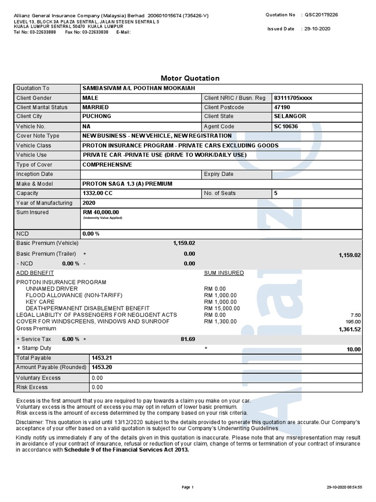 QuotationNew 1603932895072 | PDF | Insurance | Private Law