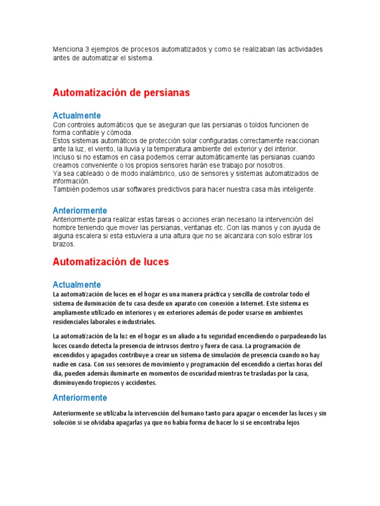 Menciona 3 Ejemplos de Procesos Automatizados y Como Se Realizaban Las ...