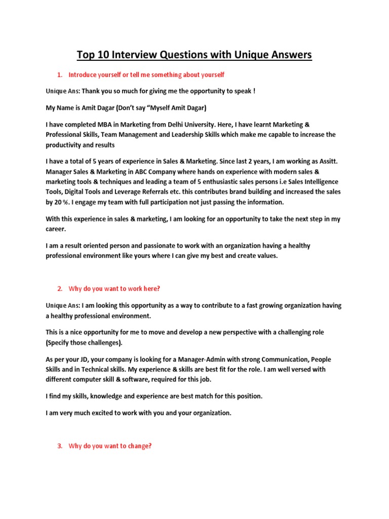 Top 10 Interview Q A Pdf Pdf Sales Marketing