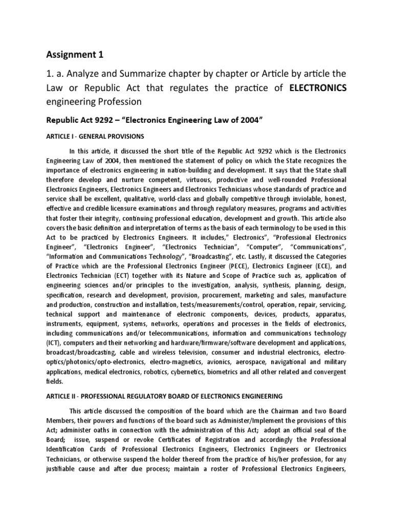 Overview of Republic Act 9292: Electronics Engineering Law | PDF ...