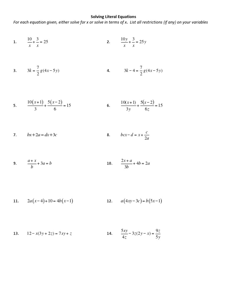 Solving Literal Equations Guide | PDF