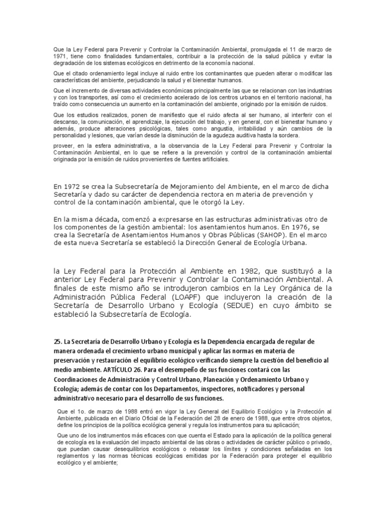 Que La Ley Federal para Prevenir y Controlar La Contaminación Ambiental