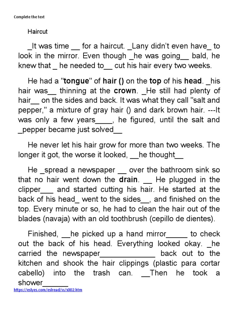 It Was Time For A Haircut Text Completion | PDF | Hair | Human Head And ...