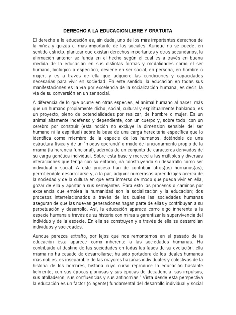 Derecho a la Educación Gratuita | PDF | Unicef | Programa de las ...