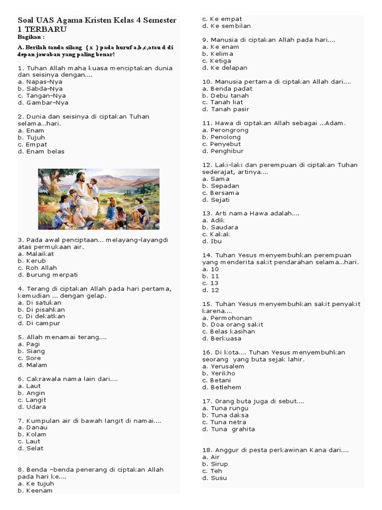 Soal Uas Agama Kristen Kelas 4 Semester 1 Terbaru Pdf