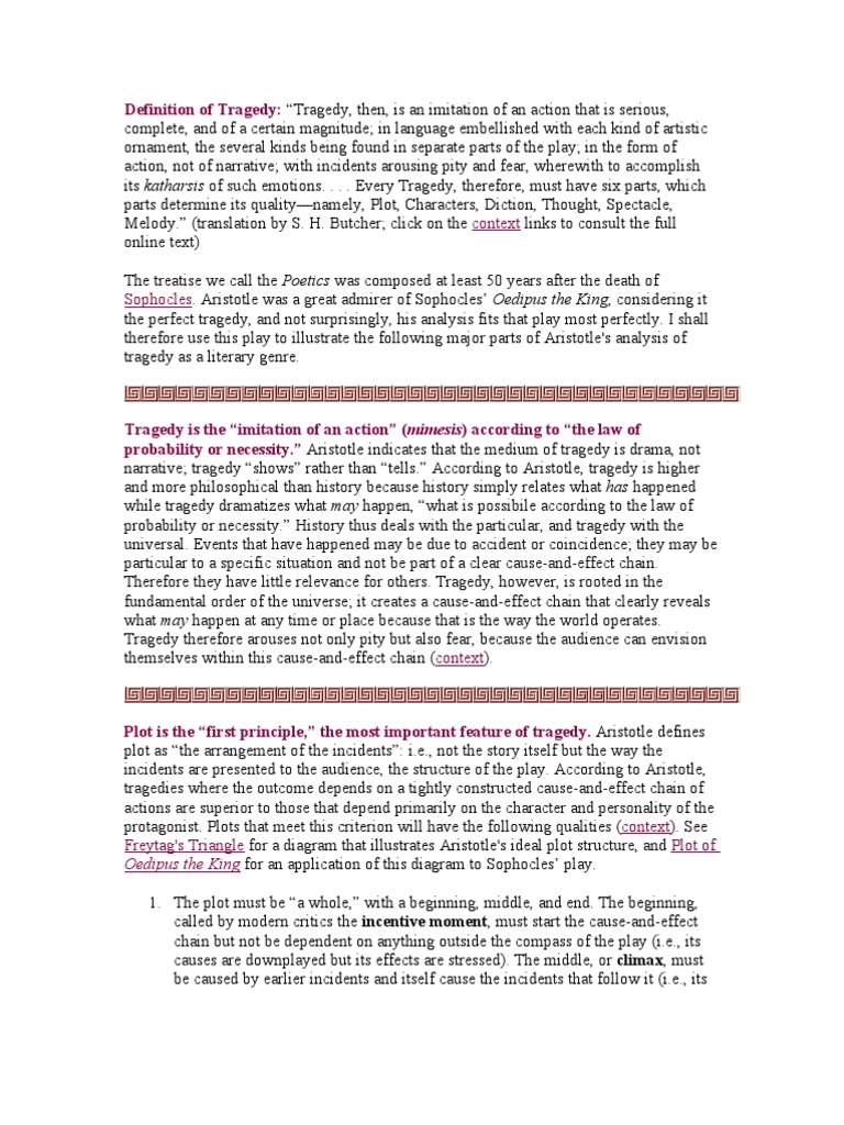 An Analysis of Aristotle's Definition and Key Elements of Tragedy as