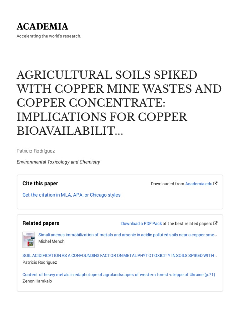 Agricultural Soils Spiked With Copper Mine Wastes and Copper
