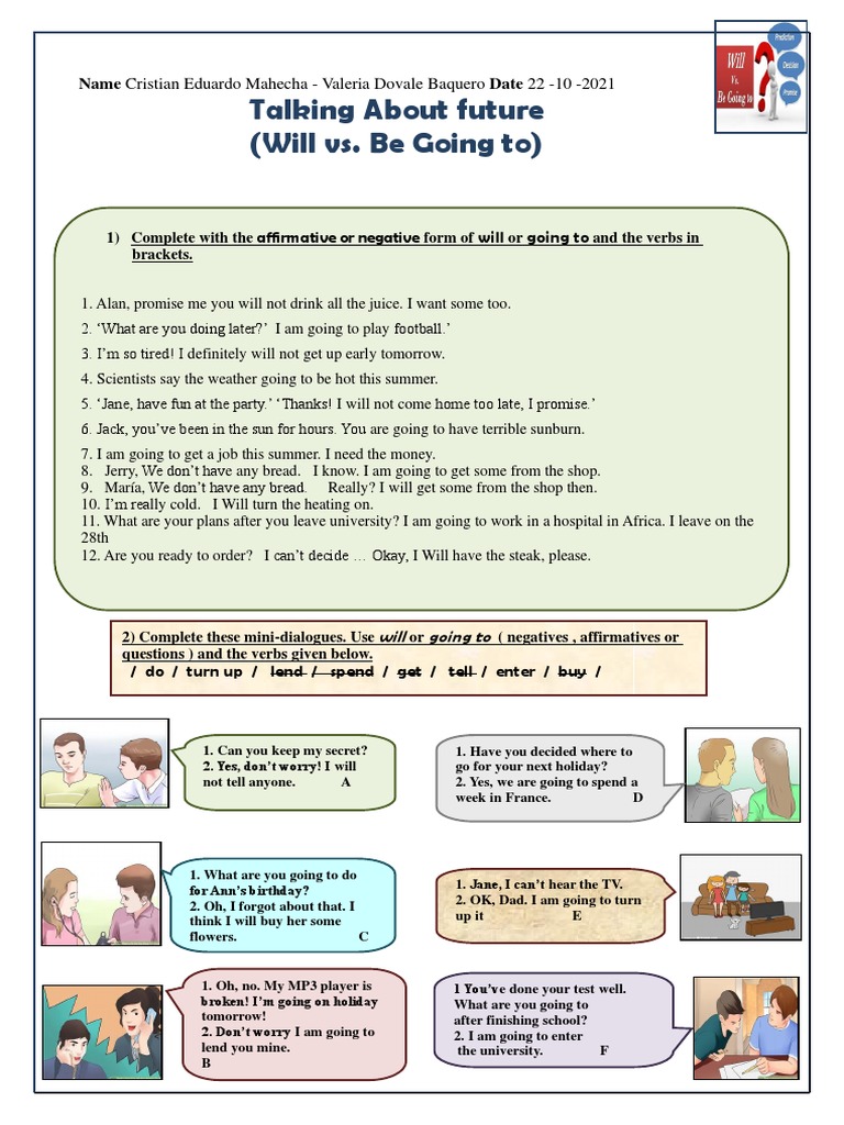Will vs. Going To Worksheet | PDF
