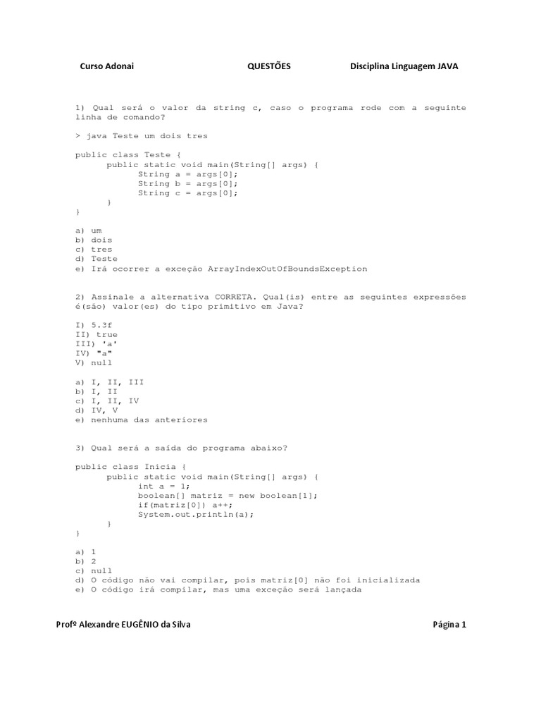 Questões sobre Linguagem Java | PDF | Java (linguagem de programação ...