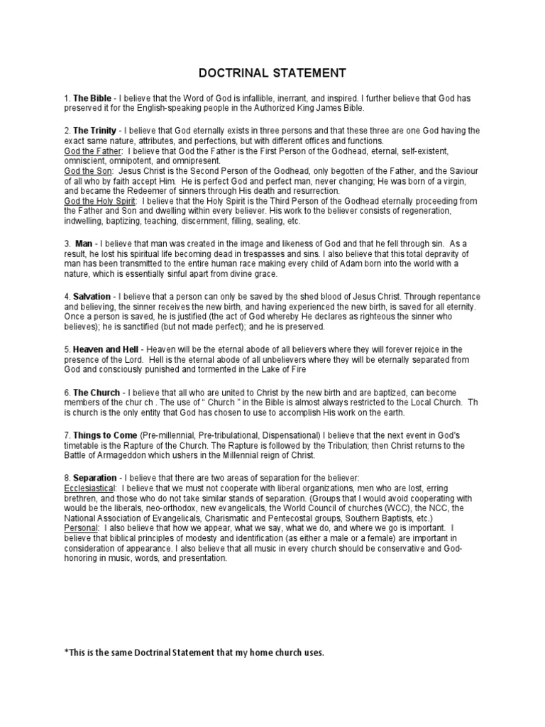 Abstract Page Example For A Doctrinal Statement Paper With Perforation