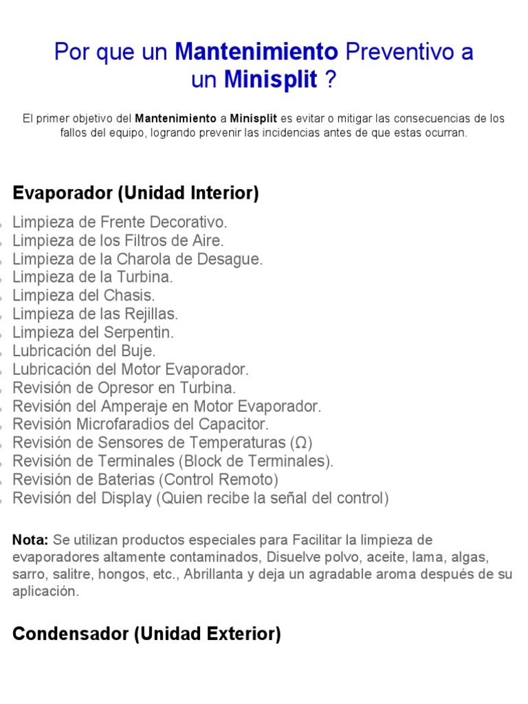 Mantenimiento de MiniSplit | PDF | Ingeniería mecánica | Naturaleza