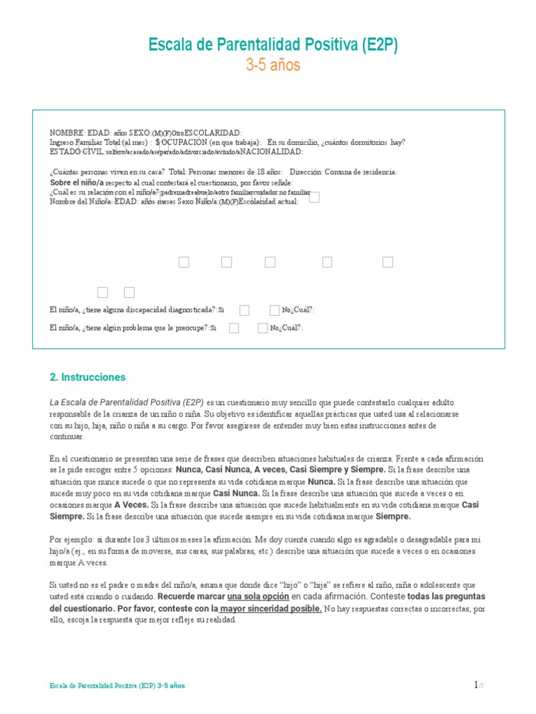 Cuestionario E2P de Parentalidad Positiva | PDF | Cuestionario
