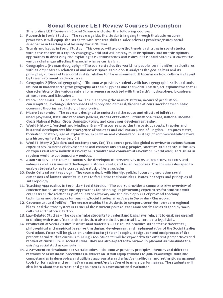 Social Science LET Review Course Overview | PDF | Educational ...