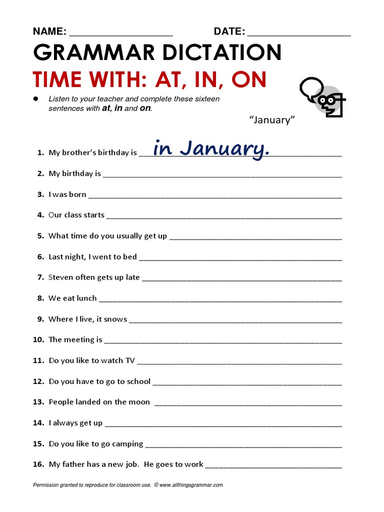 At in on time grammar dictation pdf linguistics