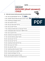 YES/NO QUESTIONS (Short Answers) : CAN Could: Grammar Worksheet