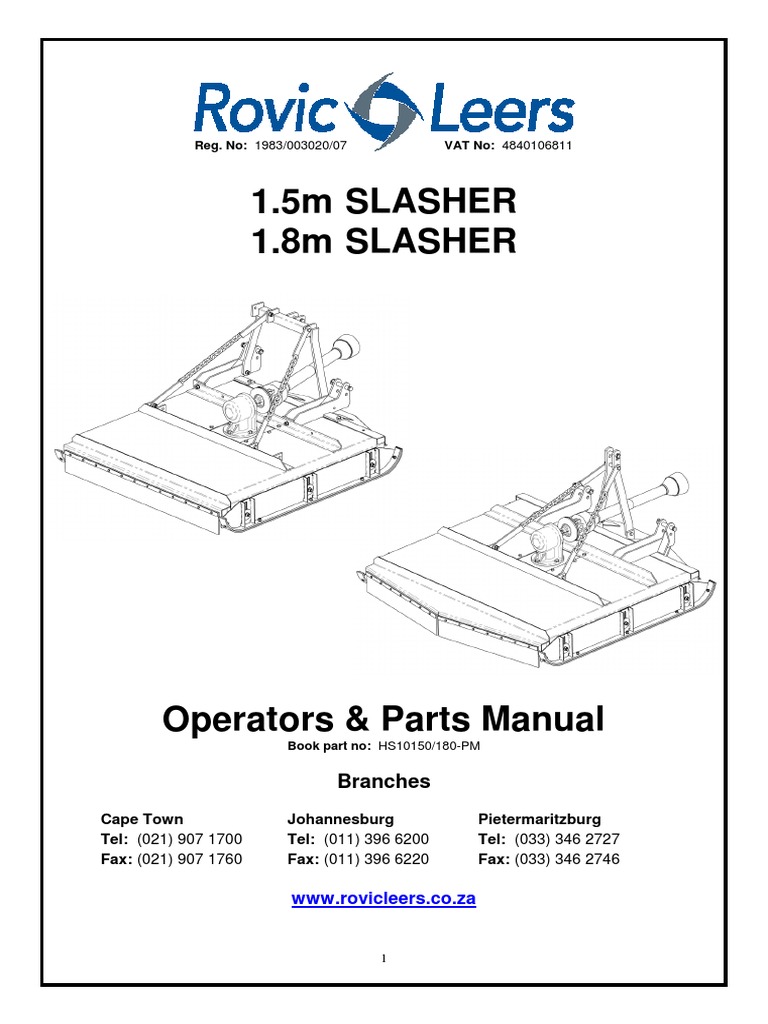 Rovic Leers Slasher Operators Manual | PDF | Tractor | Clutch