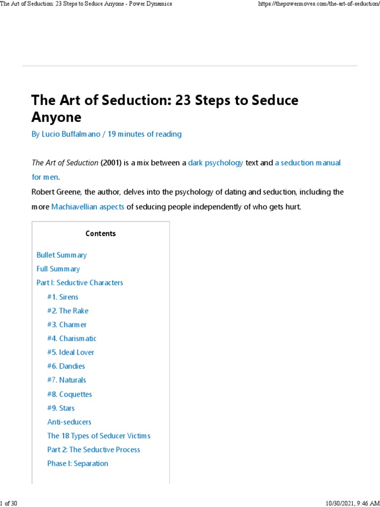 The Art of Seduction Summary Guide PDF Seduction Behavioural Sciences