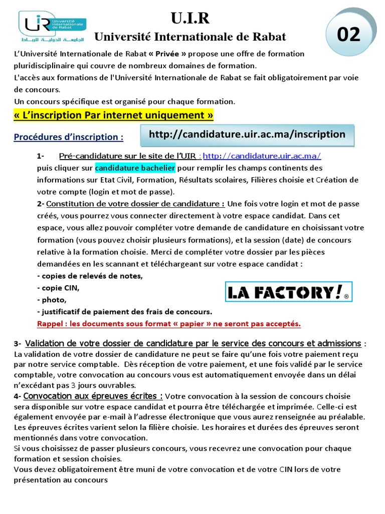 Inscription et frais à l'UIR 2025-2026 | PDF