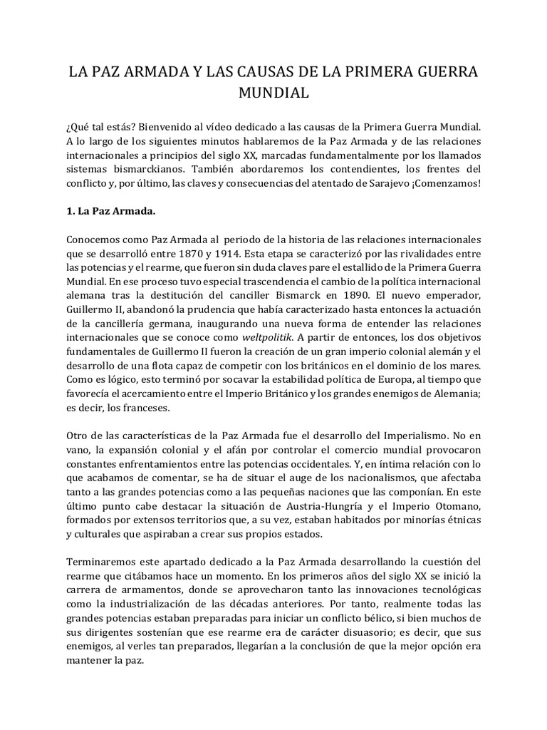La Paz Armada y Las Causas de La Primera Guerra Mundial | PDF | imperio ...