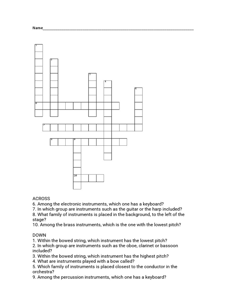 Musical Instruments Crossword Puzzle | PDF | Art