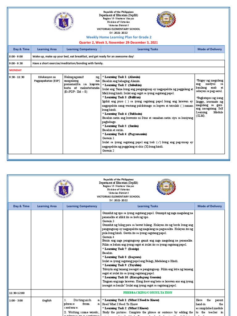 WHLP Grade 2 q2 w3 All Subjects | PDF