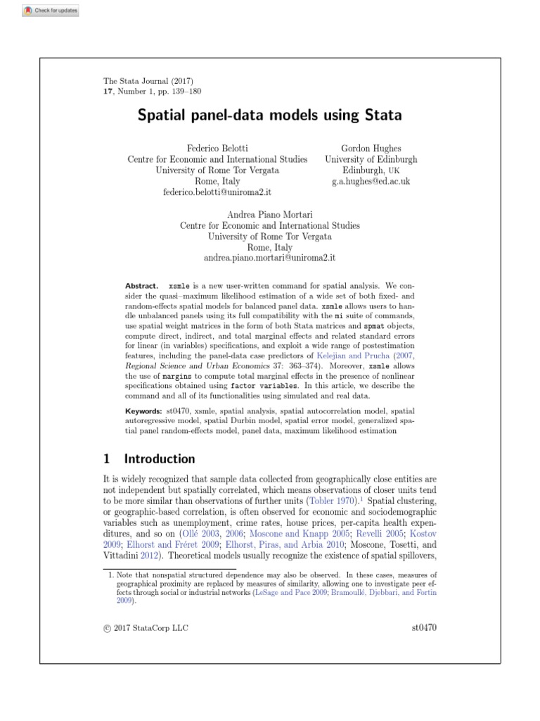 Spatial Panel Models in Stata: xsmle Guide | PDF | Bootstrapping ...