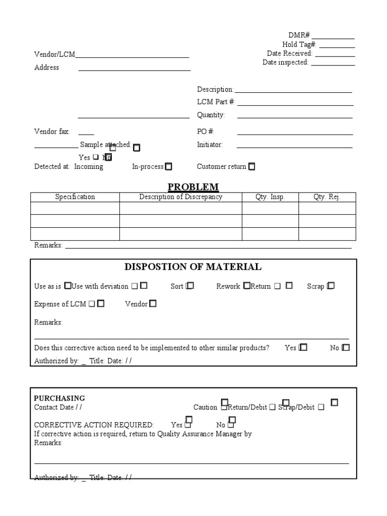 AQFQMSWHFRM01Material Discrepancy Report Format PDF